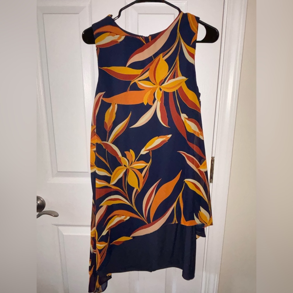 SLNY navy & gold tropical print overlay back zipper size 6